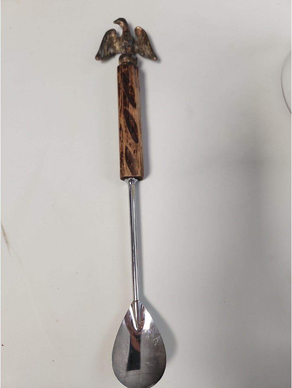 VINTAGE LONG SPOON WITH WOODEN HANDLE WITH EAGLE VERY UNIQUE AND UNUSUAL ITEM